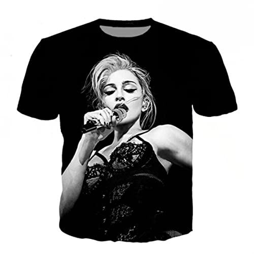 OUHZNUX Madonna Print 3D T-Shirt, Modisches Streetwear-Top Für Männer Und Frauen, Lässiger Singer-Kurzarm-Pullover, Schwarz(2XS-5XL) von OUHZNUX
