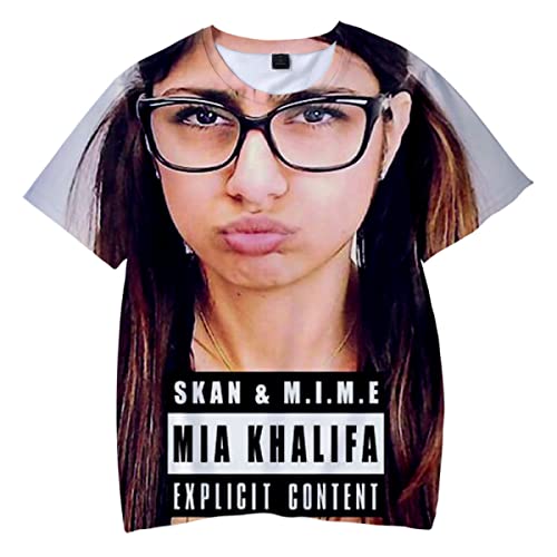 OUHZNUX Mia Khalifa Print T-Shirt, Social Star Harajuku 3D Kurzarm-Sweatshirt, Streetwear Hip Hop Fashion Teen Fan Top (2XS-4XL) von OUHZNUX