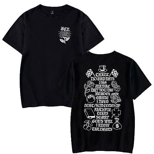 OUHZNUX T-Shirts Macklemore Ben Merch Unisex Reversible Bedruckte T-Shirts Rapper Sommer Herren- Und Damenmode Cospaly Streetwear-Shirts Kurzarmhemden XS-4XL-Black||XS von OUHZNUX