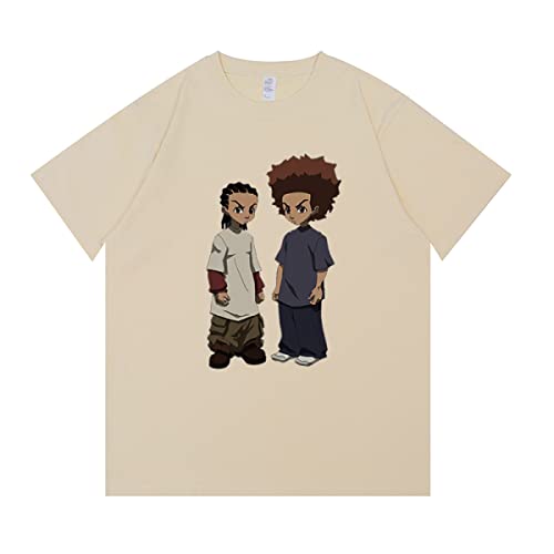 OUHZNUX The Boondocks T-Shirt, Anime Mode Lose Lässig Bequem Huey und Riley Grafikdruck Kurzarm Sweatshirt Street Hip Hop Lässig Unisex Sport Top (XS-3XL) von OUHZNUX