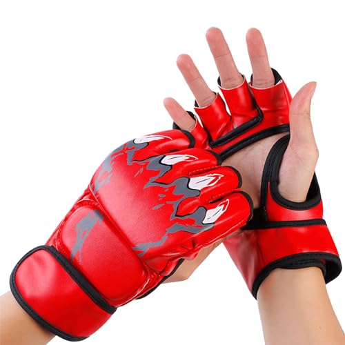 Halbfinger-Boxhandschuhe, Boxsack-Kampfhandschuhe Mit Offenen Handflächen, Kickbox-Sparring-Handschuhe Für Männer Und Frauen, Boxtraining(Rot) von OUKENS