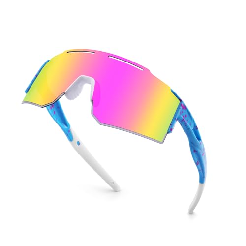 OULIQI Fahrradbrille Polarisierte Sonnenbrille,Sportbrillen Herren Damen UV400 Sportbrille Schnelle Brille mit 1 oder 3 Wechselgläser für OutdoorSportarten Fischen Radfahren Laufen von OULIQI