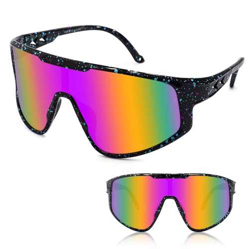 OULIQI TR90 Fahrradbrille Polarisierte Sonnenbrille,Sportbrillen Herren Damen UV400 Sportbrille Schnelle Brille mit Wechselgläser für OutdoorSportarten Fischen Radfahren Laufen (PINK) (Rosa) von OULIQI