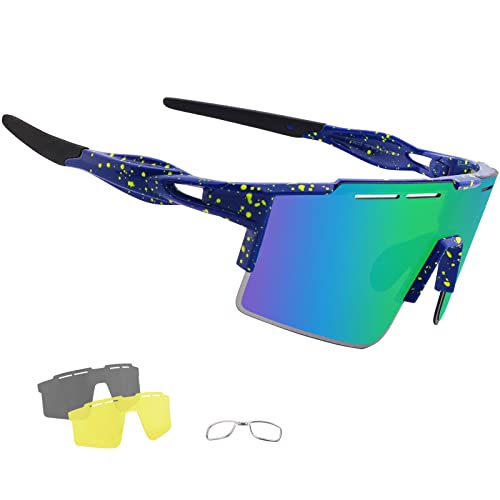 OULIQI Fahrradbrille Polarisierte Sonnenbrille, Sportbrillen Herren Damen TR90 Unbreakable mtb，UV400 Schutzbrille Sportbrille Schnelle brille mit 3 Wechselgläser für Radfahren Laufen Golf Baseball von OULIQI