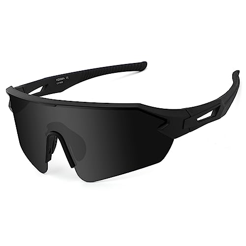 OULIQI Polarisierte Sonnenbrille, Fahrradbrille Herren Damen UV 400 Schutz，Schutzbrille Sportbrille für Outdoorsport Radfahren Laufen Golf Fischen (Black) von OULIQI