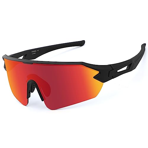 OULIQI Polarisierte Sonnenbrille, Fahrradbrille Herren Damen UV 400 Schutz，Schutzbrille Sportbrille für Outdoorsport Radfahren Laufen Golf Fischen (Black Red) von OULIQI