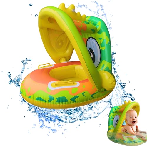 Baby Schwimmring,Schwimmhilfe Spielzeug Kinder,Schwimmreifen Schwimmring Baby Sonnenschutzdach,Schwimmen Schwimmer für 1-3 Jahre (Dinosaurier) von OUOQI