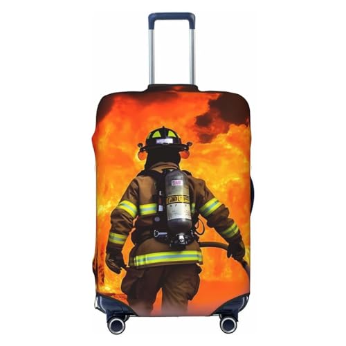 OUSIKA Gepäckabdeckung, waschbar, dehnbar, für Feuerwehrmann, Feuerwehrmann, Flamme, Kofferabdeckung, kratzfest, passend für 45,7 - 81,3 cm Gepäckschutz, Schwarz , XL von OUSIKA