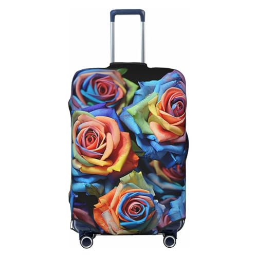 OUSIKA Gepäckabdeckung, waschbar, dehnbar, mehrfarbige Rosen auf schwarzem Hintergrund, Kofferabdeckung, kratzfest, passend für 45,7 - 81,3 cm Gepäckschutz, Schwarz , XL von OUSIKA
