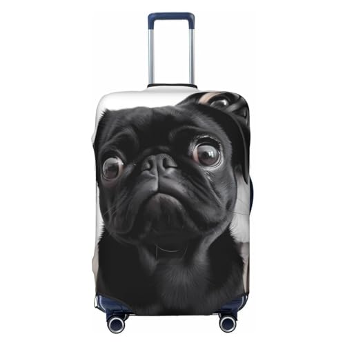 OUSIKA Gepäckabdeckung, waschbar, dehnbar, niedlicher schwarzer Mops-Hund, Kofferabdeckung, kratzfest, passend für 45,7 - 81,3 cm Gepäckschutz, Schwarz , S von OUSIKA