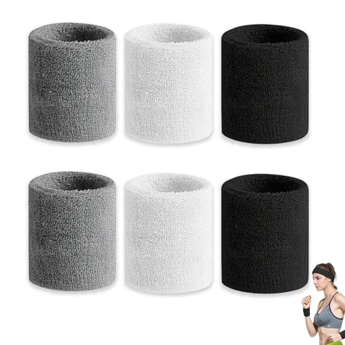 Schweißband, 6 Stück Sport Wristbands, Fitness Arm Schweißband, Schweißbänder Handgelenk, Sport Schweißband Armband, Elastische Athletische Wristbands, für Basketball, Tennis(Schwarz, Grau, Weiß) von OUTALIZ