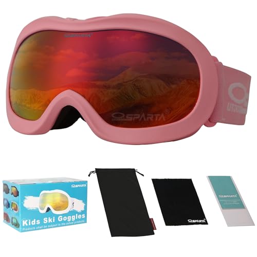 OUTDOORSPARTA Kinder Skibrille(3. Rosa Rahmen, Volle Linse Gespiegelt Rot) von OUTDOORSPARTA