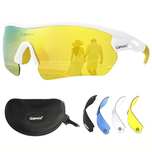 OUTDOORSPARTA Sport Sonnenbrille(5. Weißer Rahmen, Volle Linse Gespiegelt Gold) von OUTDOORSPARTA