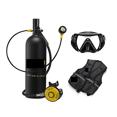 OUTFYT 2 Liter Tauch- Und Schnorchelausrüstung, Sauerstofftank, Unterwasser-Rebreather, Restdruckmessgerät Tauchausrüstung für Tauchflaschen(Color:Black Bottle Blackhead) von OUTFYT