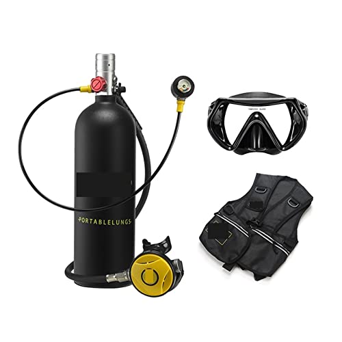 OUTFYT 2 Liter Tauch- Und Schnorchelausrüstung, Sauerstofftank, Unterwasser-Rebreather, Restdruckmessgerät Tauchausrüstung für Tauchflaschen(Color:Black Bottle Silver Head) von OUTFYT