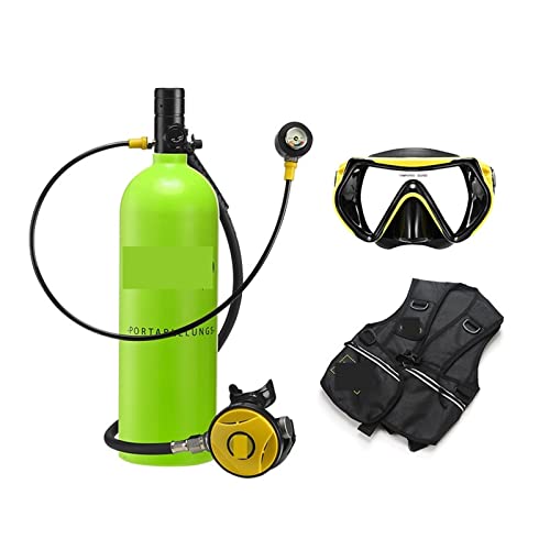 OUTFYT 2 Liter Tauch- Und Schnorchelausrüstung, Sauerstofftank, Unterwasser-Rebreather, Restdruckmessgerät Tauchausrüstung für Tauchflaschen(Color:Green Bottle Blackhead) von OUTFYT