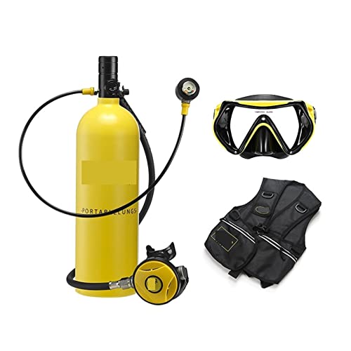 OUTFYT 2 Liter Tauch- Und Schnorchelausrüstung, Sauerstofftank, Unterwasser-Rebreather, Restdruckmessgerät Tauchausrüstung für Tauchflaschen(Color:Yellow Bottle Blackhead) von OUTFYT