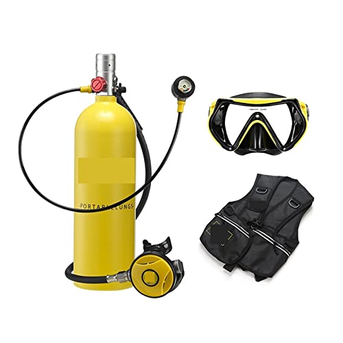 OUTFYT 2 Liter Tauch- Und Schnorchelausrüstung, Sauerstofftank, Unterwasser-Rebreather, Restdruckmessgerät Tauchausrüstung für Tauchflaschen(Color:Yellow Bottle Silver Head) von OUTFYT