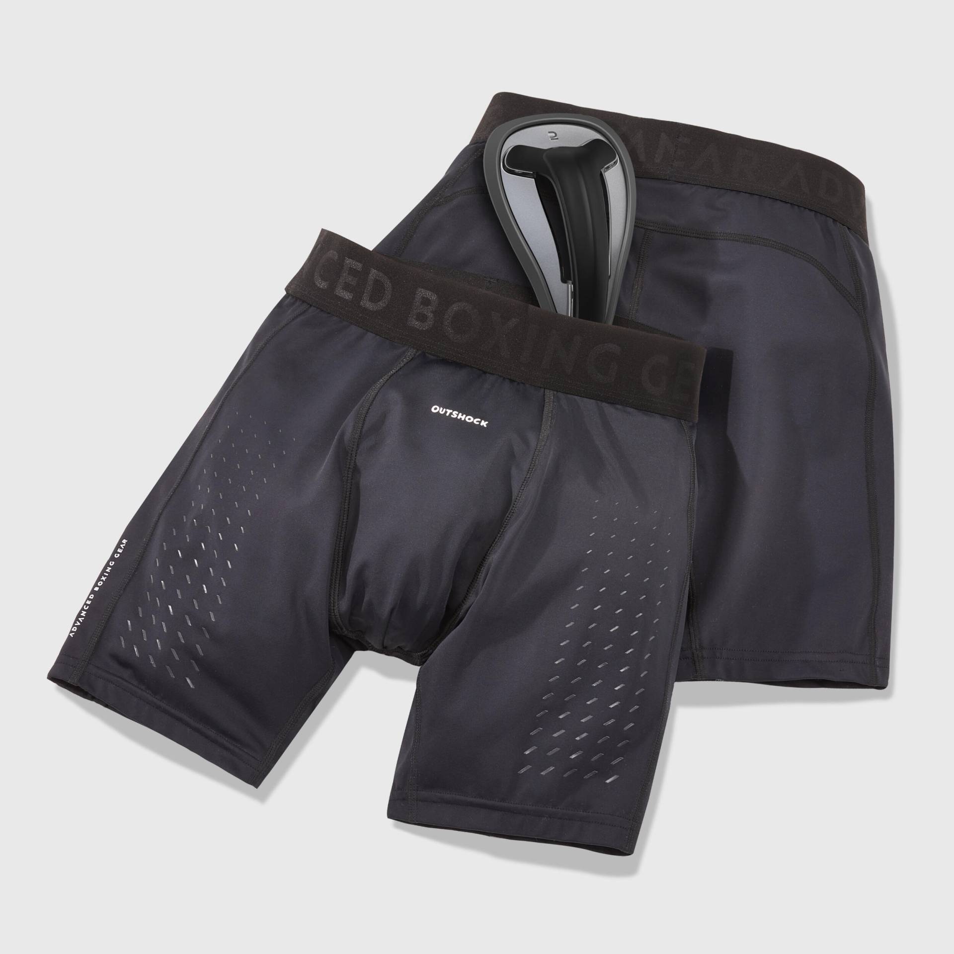 Shorts + flexibles Suspensorium Kampfsport Herren schwarz von OUTSHOCK