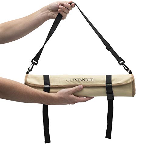OUTSTANDER Rolltasche für Küchenmesser, mit 11 Schlitzen, strapazierfähig, gewachstes Segeltuch, für Wandern, Camping, wasserdichte Aufbewahrung von Werkzeugen, mit Schultergurt, Beige von OUTSTANDER