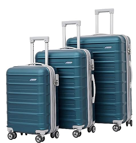 OUYUE Koffer 3-teiliges Gepäck mit großem Fassungsvermögen, 20/24/28 Zoll, verstellbare Trolley-Koffer mit Rollen Reisekoffer (Color : Grün, Size : 20+24+28 in) von OUYUE