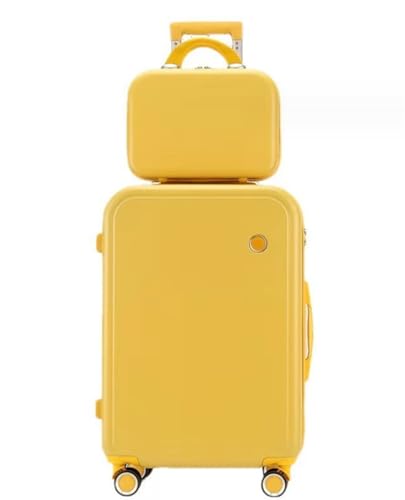 OUYUE Koffer Robuster Hartschalen-Reisekoffer Mit Spinnerrädern, Leichtes Handgepäck Reisekoffer (Color : Yellow, Size : 18in) von OUYUE