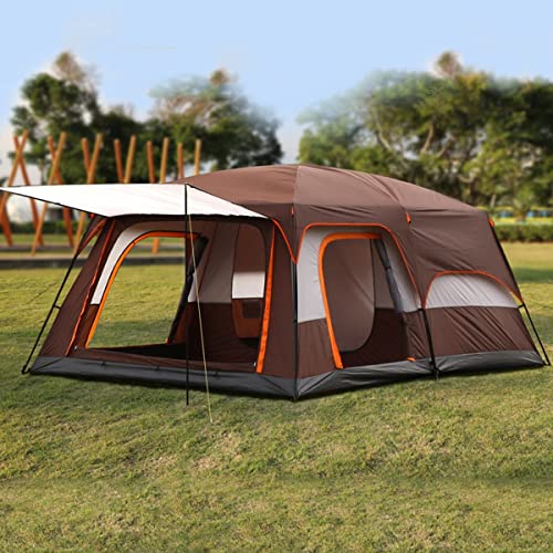 6-Personen-Zelt, Doppellagiges Zelt für Camping-Familien, wasserdichtes Außenzelt mit Veranda, 2 Schlafzimmer + Wohnzimmer-Zelt, Kuppelzelt mit fortschrittlicher Belüftung (Farbe: Braun) Vision von OUZBEM
