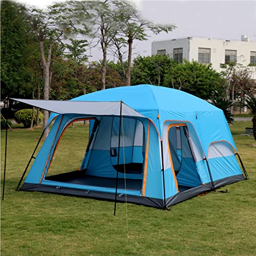 6-Personen-Zelt, doppelschichtiges Zelt für Camping-Familien, wasserdichtes Außenzelt mit Veranda, 2 Schlafzimmer + Wohnzimmer-Zelt, Kuppelzelt mit fortschrittlicher Belüftung (Farbe: Blau) Vision von OUZBEM
