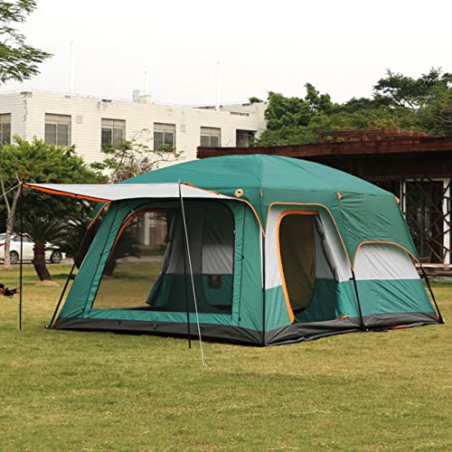 6-Personen-Zelt, doppelschichtiges Zelt für Camping-Familien, wasserdichtes Außenzelt mit Veranda, 2 Schlafzimmer + Wohnzimmer-Zelt, Kuppelzelt mit fortschrittlicher Belüftung (Farbe: Grün) Vision von OUZBEM