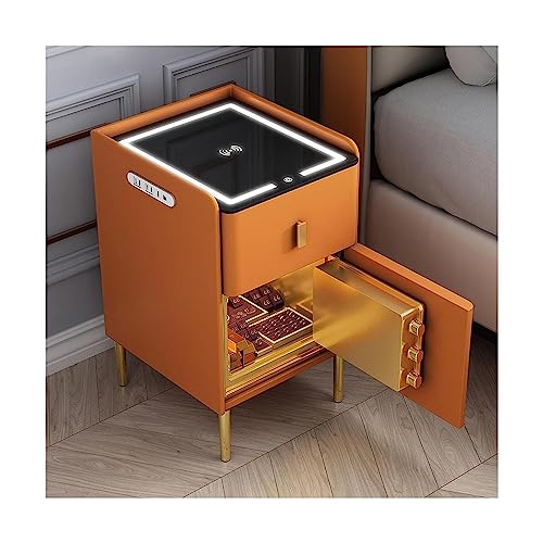 Einfacher Nachttisch, intelligenter Nachttisch, kabelloses Laden, Beistelltisch, USB-Anschluss, Nachttisch, LED-Safe mit Schubladen (Orange, 35 x 40 x 55 cm) Vision von OUZBEM