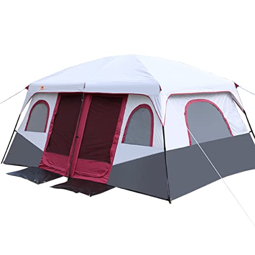 Großes Zelt, Campingzelt, Familienzelt für 8–12 Personen, 2 Schlafzimmer, Festival-Party, unverzichtbares großes Zelt, wasserdichtes Zelt, 4800 mm-430 x 305 x 203 cm (Farbe: Rot) Vision von OUZBEM