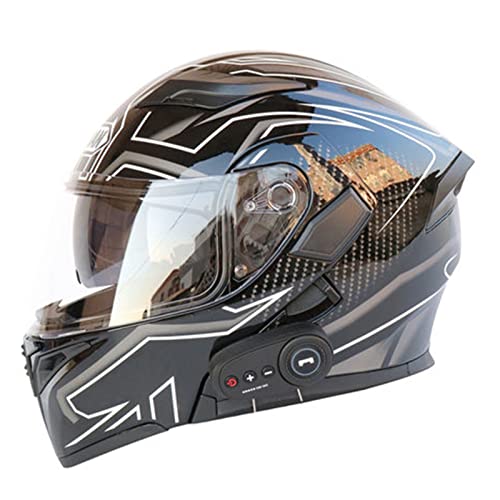Integral-Motorradhelm, Motorrad-Straßenfahrradhelm für Erwachsene, Integralhelm, Motorrad-Erwachsener mit Bluetooth, bequem und leicht, mit getöntem, einziehbarem Visier-Helm (Farbe: Q, Größe: M) von OUZBEM