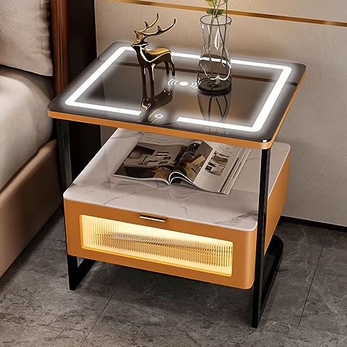 Intelligenter Nachttisch mit Ladestation, moderner Beistelltisch mit LED-Leuchten, minimalistischer Nachttisch für Schlafzimmer (Orange 38 x 40 x 50 cm) Vision von OUZBEM