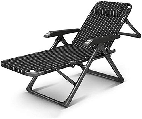 Leichter, zusammenklappbarer Chaiselongue-Stuhl für draußen, drinnen, Strand, Terrasse, Rasen, verstellbarer Camping-Liegestuhl mit Kissen (Farbe: Schwarz, Größe: 178 x 64 cm) (Farbe: Schwarz, Größe: von OUZBEM