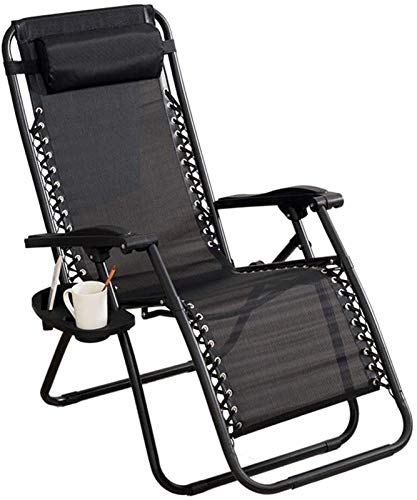 Leichter klappbarer Liegestuhl, Zero-Gravity-Stühle, verstellbarer Terrassen-Lounge-Liegestuhl mit Lordosenstützkissen und Beistelltisch, schwarze Sonnenliege, Gartenstühle (Farbe: Schwarz, Größe: von OUZBEM