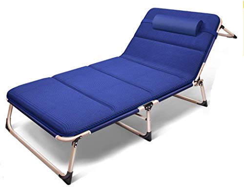 Leichter klappbarer Liegestuhl aus Stahl für den Außenbereich, faltbare Liegeliege, verstellbarer klappbarer Sonnenliegestuhl mit atmungsaktiver 4D-Matratze, Sonnenliege, Gartenstühle (Farbe: Blau, von OUZBEM