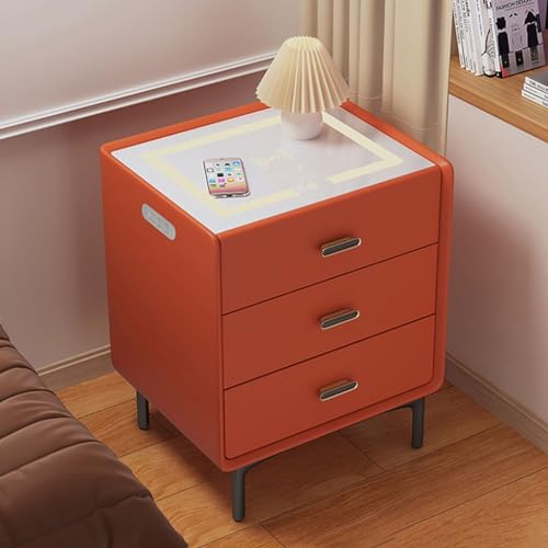 Nachttisch mit Ladestation, 3-stufiger Beistelltisch mit Schublade, Nachttisch-Beistelltisch, moderner Nachttisch für Schlafzimmer (Orange 38 cm/15 Zoll) Vision von OUZBEM