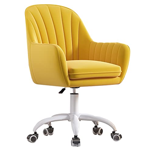 OUZBEM Ergonomischer Bürostuhl, samtige Home-Office-Schreibtischstühle mit Armlehnen, Lendenwirbelstütze, Kissen und weißem Gestell (Gelb) Vision von OUZBEM