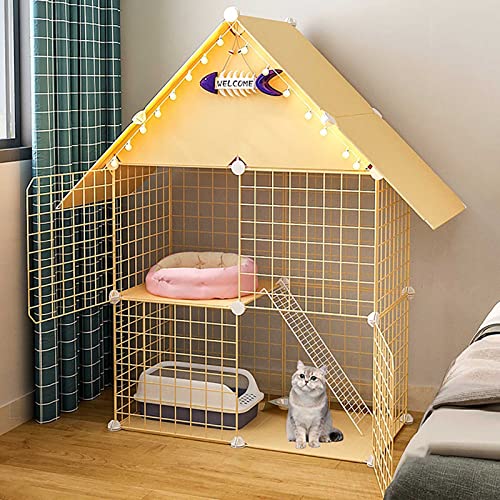 OUZBEM Katzenkäfig für den Innenbereich, 2-stöckig, für Katzen, Katzenhütten, Kiste, Katzenhaus aus Metall, für den Innenbereich, langlebiges Haustiergehege mit Katzentoilette, Katzenhängematte – für von OUZBEM