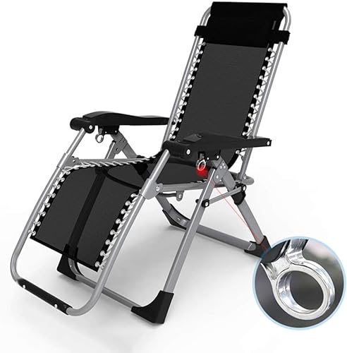 OUZBEM Klappbarer Zero-Gravity-Loungesessel für schwere Personen auf der Terrasse/am Pool, tragbarer Stuhl für Outdoor-Garten, Rasen, Strand, Camping, Tragkraft: 150 kg (Farbe: Schwarz, Größe: von OUZBEM
