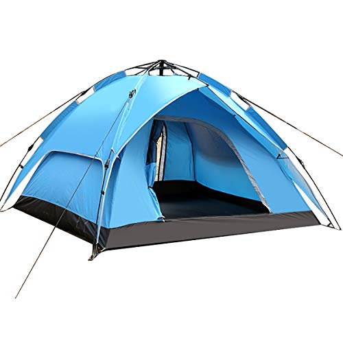 Zelt, automatisches Zelt für 3–4 Personen im Freien, doppelschichtiges Zelt, Doppel-Mehrspieler-Camping-Camping-Strandzelt, Blau Vision von OUZBEM
