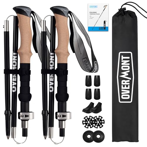 Overmont Wanderstöcke Faltbar Carbon Ultraleicht - Verstellbar 105-125 cm Trekkingstöcke - Nordic Walking Stöcke 1 Paar mit All-Terrain Zubehör Schwarz von OVERMONT