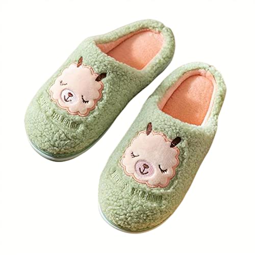 OVLAJ Hausschuhe Damen Frauen Männer Winter Warme Hausschuhe Cartoon Alpaka Pelzig Dicke Solte Baumwollschuhe Home Home Home Jungen Jungen Mädchen Nicht-Rutschrutschen-Green,40-41 von OVLAJ