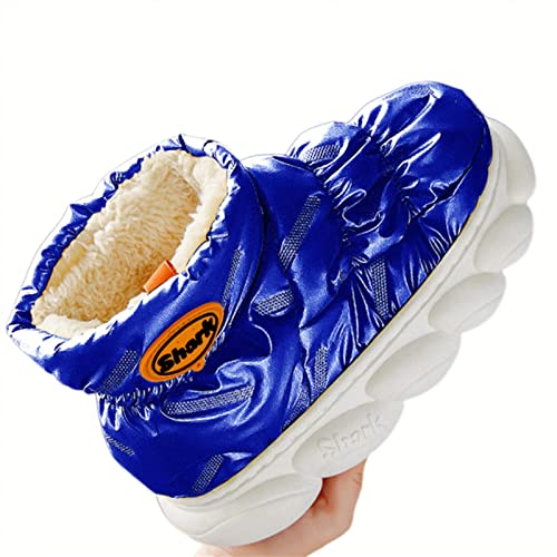 OVLAJ Hausschuhe Damen Pelzige Frauen Home Pantoffeln Weiche Modeplattform Schuhe Mit Wasserdichten Männer Winterstiefel Warme Dicke Plüschinnen Weiblicher Slipper-Blue,44-45(26-27Cm) von OVLAJ