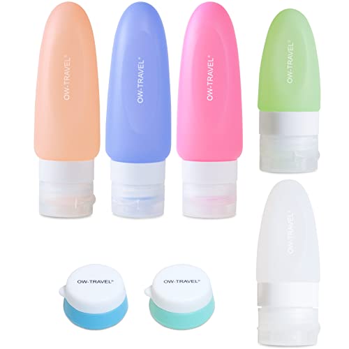OW-Travel Silikon Reiseflaschen für Reise-Körperpflegeartikel (7 Stück) TSA-konforme auslaufsichere BPA freie nachfüllbare zusammendrückbare Reiseflasche für Flüssigkeiten Creme Lotion Shampoo von OW-Travel