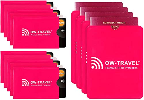 OW-Travel TÜV geprüfte RFID Schutzhülle Kreditkarten 100% Schutz NFC Schutzhüllen Reisepasshülle Reisezubehör für Kreditkarte Personalausweis EC Bankkarten Visa:10Kartenschutz+4Reisepass von OW-Travel