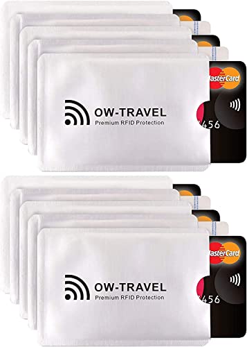 OW-Travel TÜV geprüfte RFID Schutzhülle Kreditkarten 100% Schutz NFC Schutzhüllen, Reisepasshülle Reisezubehör für Kreditkarte Personalausweis EC Bankkarten Visa:10 Kartenschutz Silber von OW-Travel