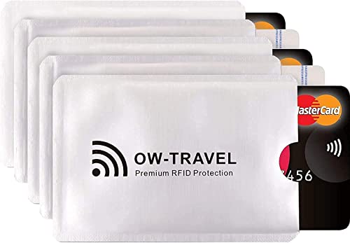 OW-Travel TÜV geprüfte RFID Schutzhülle Kreditkarten Schutz NFC Schutzhüllen, Reisepasshülle Reisezubehör für Kreditkarte Personalausweis EC Bankkarten VisaAusweis: 5 Kartenschutz Silber von OW-Travel