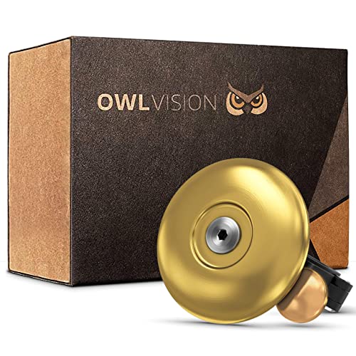 OWL VISION - Hochwertige Fahrradklingel Cymbal [universal passend] Fahrrad Klingel Retro sehr klarer Klang - Premium Fahrradglocke für Mountainbike Rennrad - MTB & Fahrrad Zubehör - Glocke Ring (gold) von OWL VISION