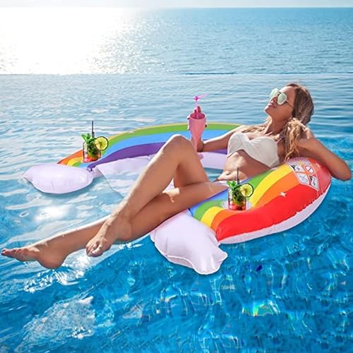 Aufblasbares Schwimmbett Rainbow,Aufblasbarer Schwimmring Schwimmreifen,Aufblasbare Getränkehalter,Schwimmstuhl für Erwachsene, Floating Lounge Stuhl für Erwachsene,Pool,Sommerstrand von OWOAOOwl